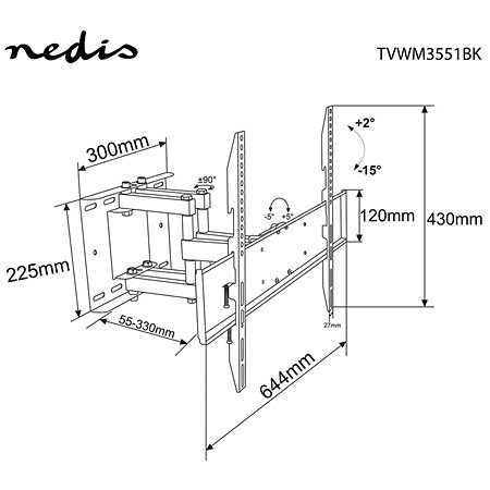 TVWM3551BK - Support mural orientable Télévision 37/80" Nedis