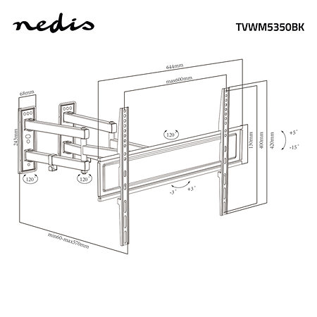 Nedis TVWM5350BK - Support mural orientable Télévision 32/70"