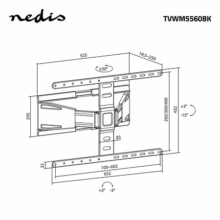 TVWM5560BK - Support mural orientable Télévision 43/90" Nedis