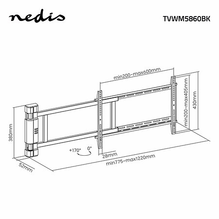 TVWM5860BK - Support mural motorisé Télévision 32/75" Nedis