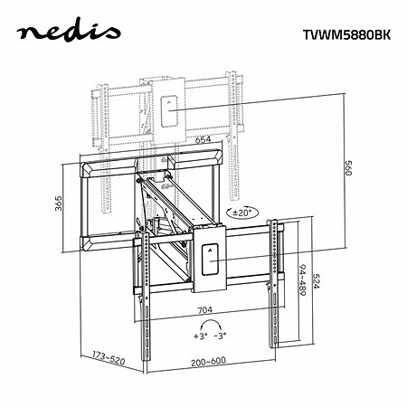TVWM5880BK - Support mural motorisé Télévision 37/75" Nedis