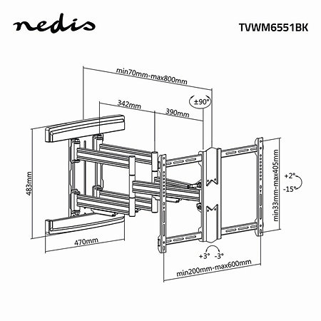 TVWM6551BK - Support mural orientable Télévision 37/80" Nedis
