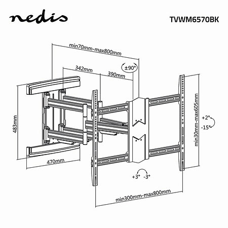 TVWM6570BK - Support mural orientable Télévision 50/100" Nedis