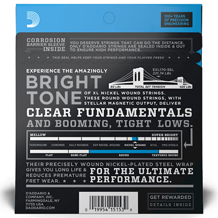 D'Addario EXL170 5SL Nickel Wound Light Super Long Scale 5 Cordes 45-130