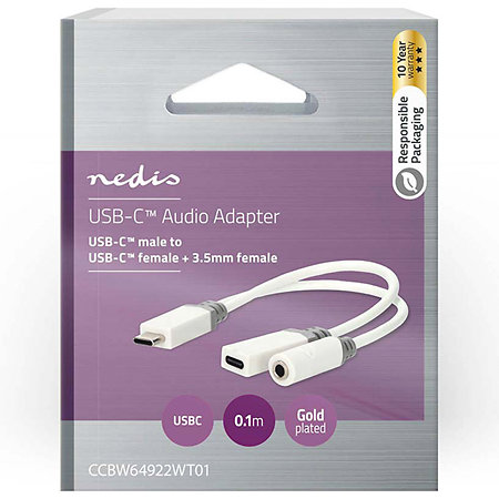 Nedis CCBW64922WT01 - Adaptateur USB C/USB C MiniJack