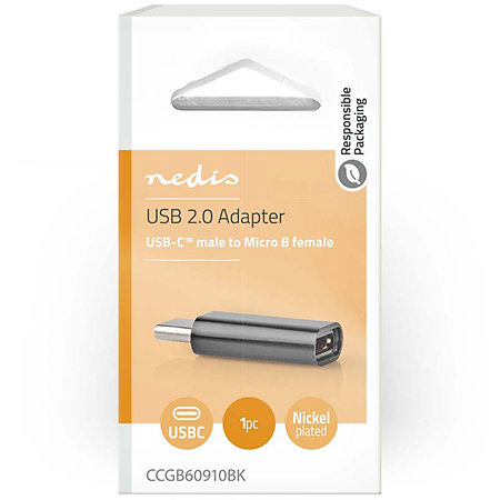 CCGB60910BK - Adaptateur microUSB femelle/USB C mâle Nedis