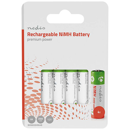 Nedis BANM20HR64B - Pack de 4 Piles rechargeables LR6 / AA