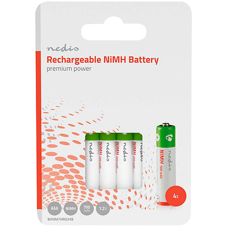 Nedis BANM7HR034B - Pack de 4 Piles rechargeables LR03 / AAA