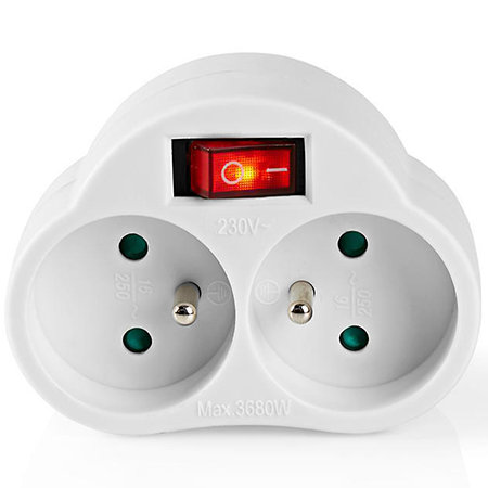 Nedis PSSPL202SEWT - Bloc multiprise 2 Switch