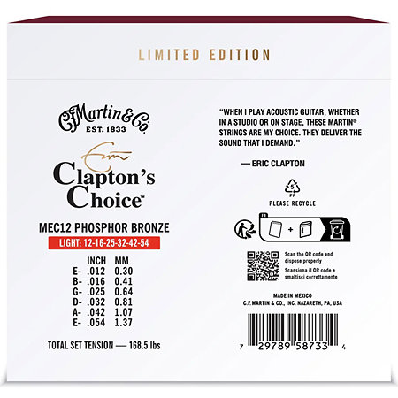 MEC12-LTD Eric Clapton Phosphore Bronze Light 12-54 Martin Strings