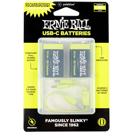 9642 Piles 9V Rechargeables via USB-C Lithium-ion Lot de 2 Ernie Ball