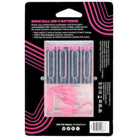 Ernie Ball 9643 Pile AA Rechargeable via USB-C Lithium-ion Lot de 4