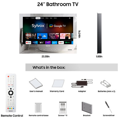 Sylvox 24" Bathroom waterproof Mirror TV Embedded Wall