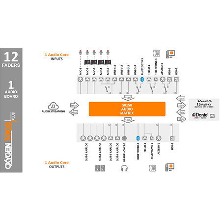 Oxygen 3000 Plus 12 Fader 1A Dante Axel Technology