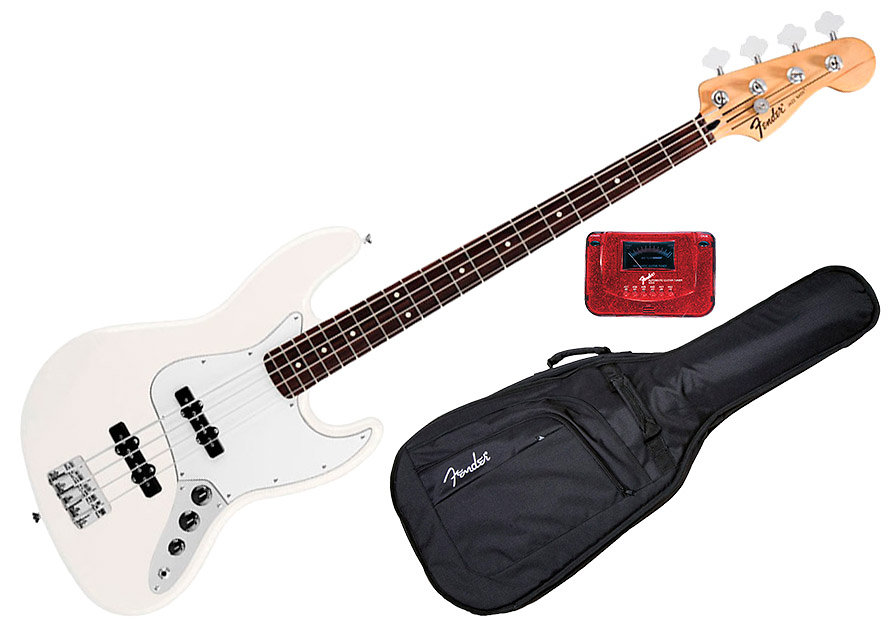 Fender Standard Jazz Bass Arctic White Rosewood Bundle