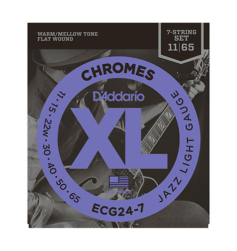 D'Addario ECG24-7 Chromes Flat Wound Jazz Light 11-65