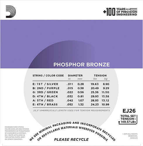 EJ26-10P Phosphor Bronze Custom Light 11-52 D'Addario