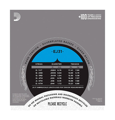 EJ31 Pro-Arté Rectified Trebles Hard Tension D'Addario