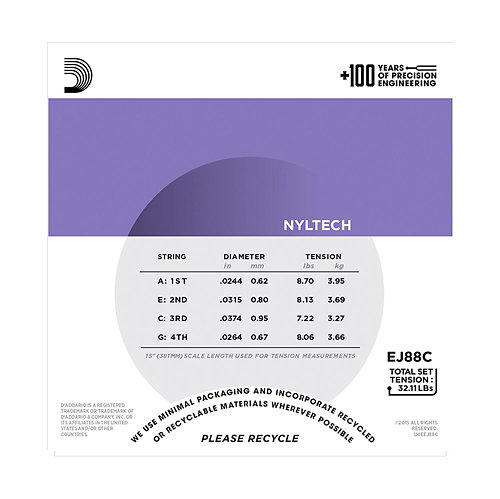 EJ88C Nyltech Ukulele Concert D'Addario