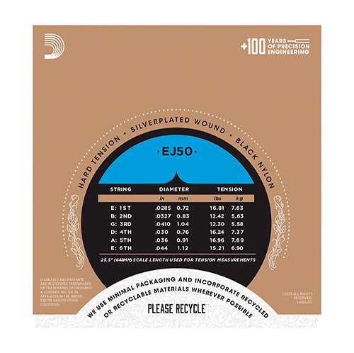 EJ50 Pro-Arté Black Nylon Hard Tension D'Addario