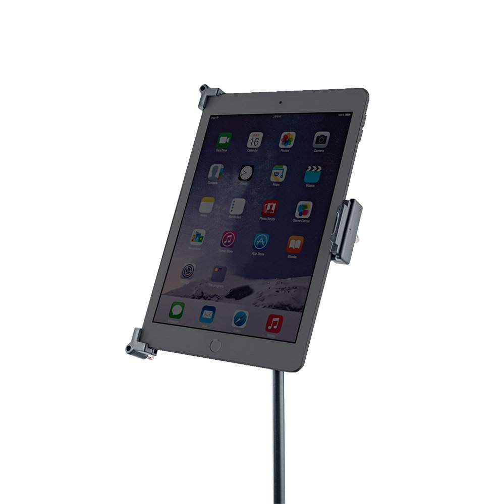 K&M 19744 tablet-pc-statiefhouder zwart, biobased kunststof - tablethouder voor statieven met 3/8 of 5/8 schroefdraad