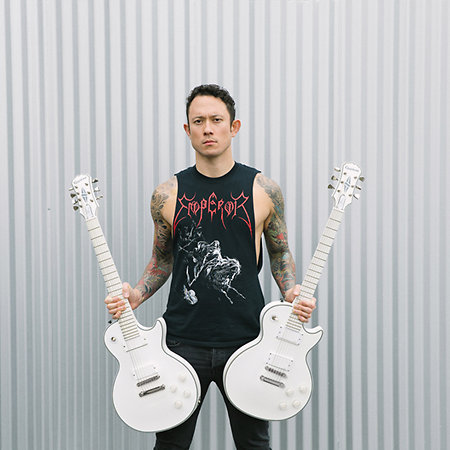 Ltd Ed Matt Heafy Snofall Les Paul Custom Alpine White housse Epiphone