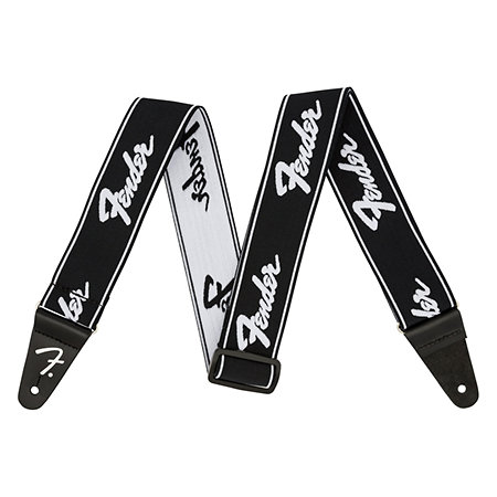 Fender WeighLess Running Logo Strap, Black/White