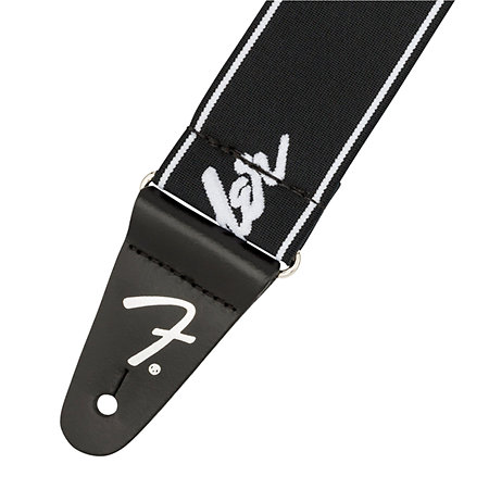Fender WeighLess Running Logo Strap, Black/White