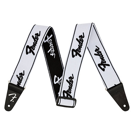 Fender WeighLess Running Logo Strap, White/Black