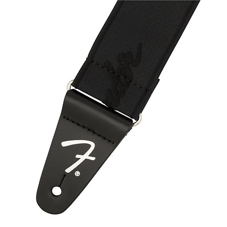 Fender WeighLess Running Logo Strap, Black/Black