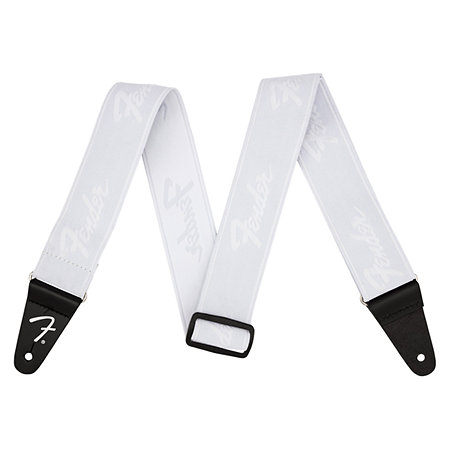 Fender WeighLess Running Logo Strap, White/White