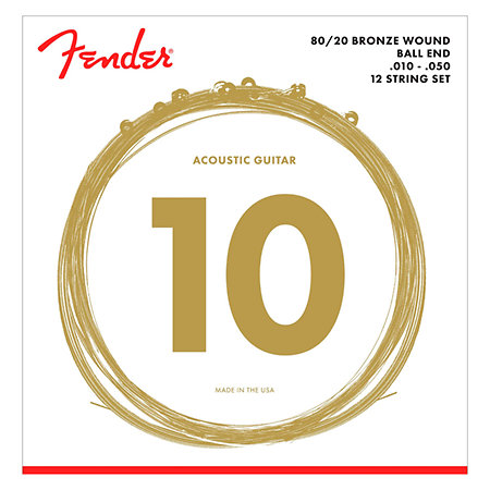 Fender 80/20 Bronze Acoustic Strings, 12 cordes, 10-50