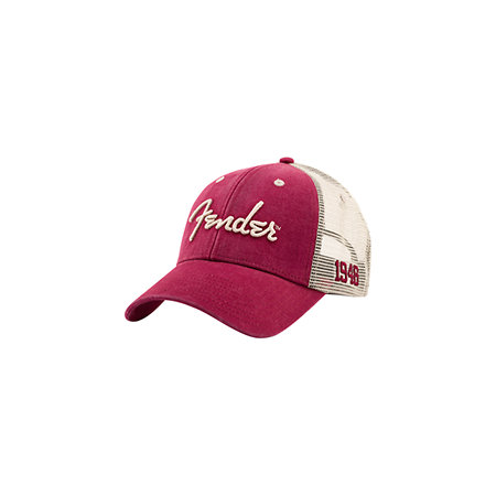 Fender Spaghetti Logo Washed Trucker Hat Maroon