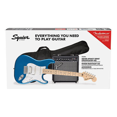 Squier Affinity Stratocaster HSS Pack Maple Lake Placid Blue + Gig Bag + Ampli Frontman 15G