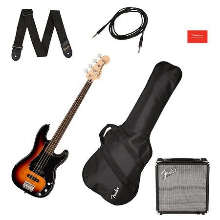 Squier Affinity Precision Bass PJ Pack Laurel 3-Color Sunburst + Gig Bag + Ampli Rumble 15