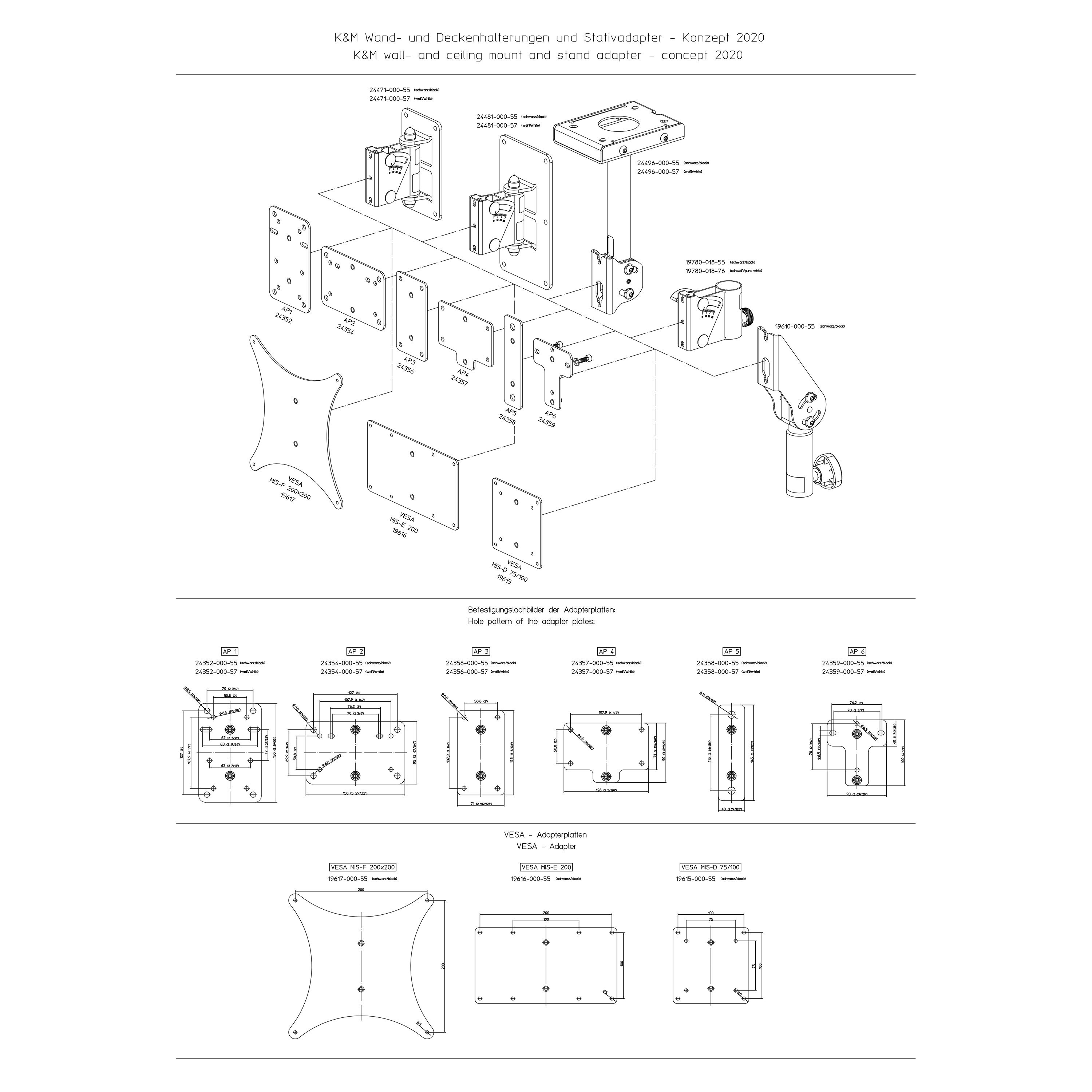 K&M 19617 VESA MIS F 200 x 200 Support mural