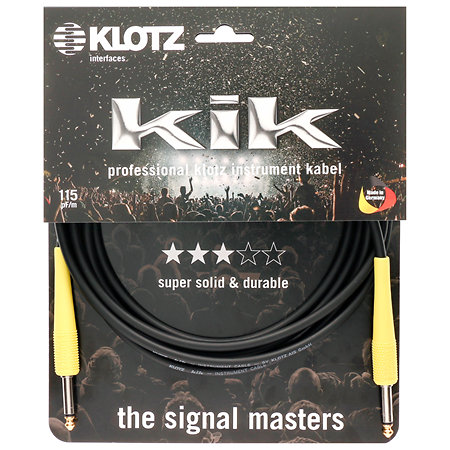 Câble KIK Jack TS mâle/mâle capuchons jaunes,3m Klotz