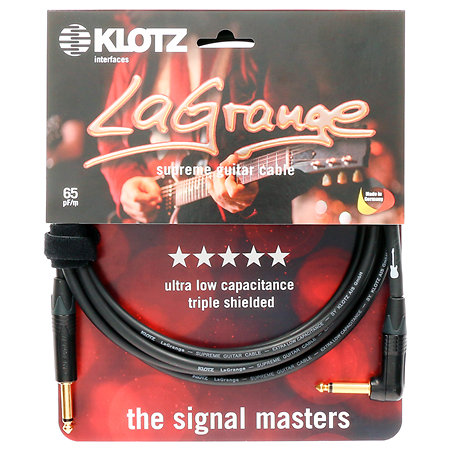 Câble pour instrument Jack 6.35mm droit/coudé LaGrange Gold Qualité Supérieure 6m KLOTZ Klotz