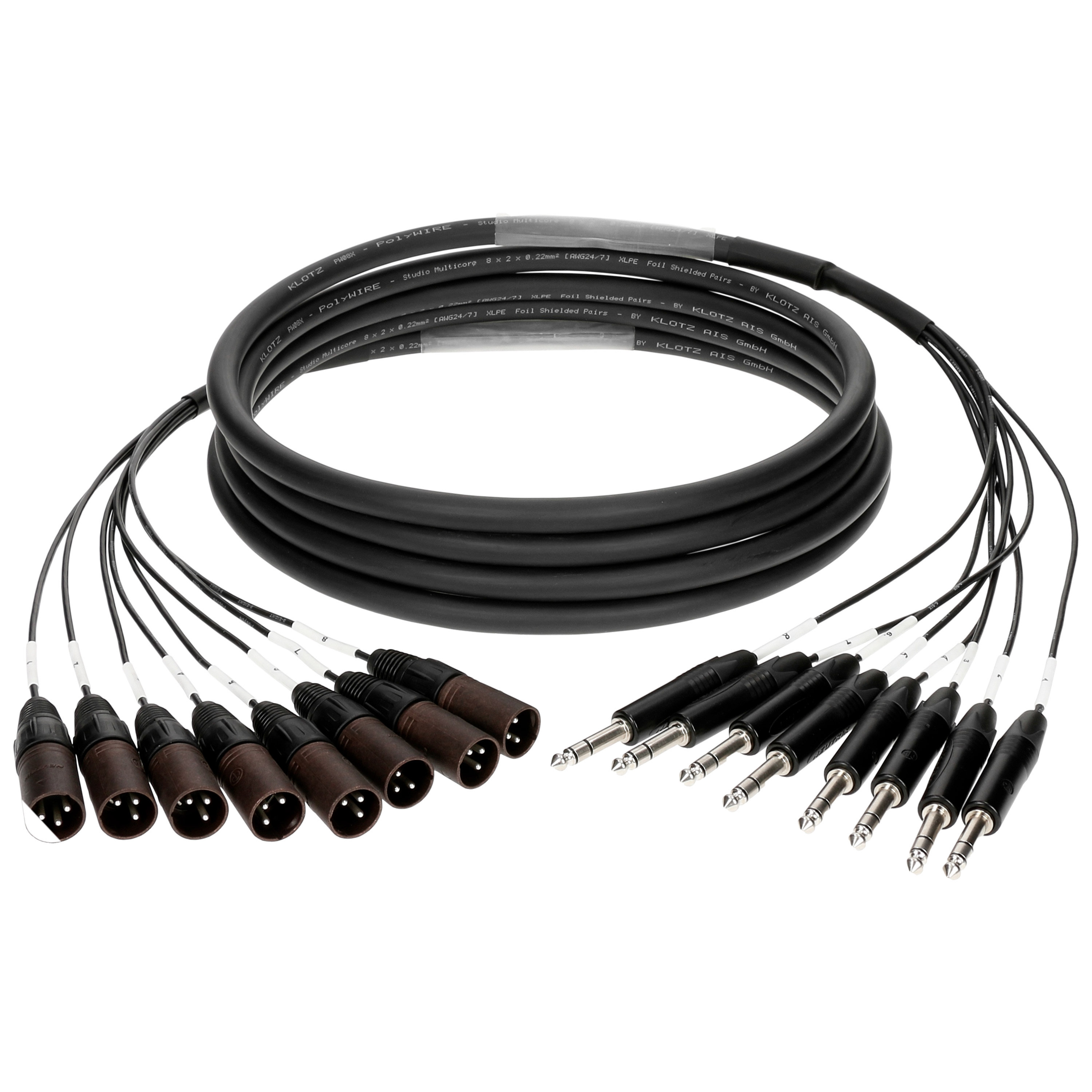 Câble multipaires loom 8 canaux analogiques 8x XLR mâle 8x Jack 6