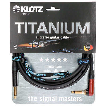 Câble Titanium Jack TS mâle coudé/mâle droit Neutrik silentPLUG, 3m Klotz