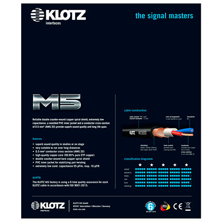 Câble M5 Pro XLR mâle/femelle, 6m Klotz