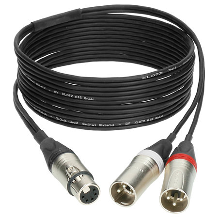 Câble micro stereo XLR 5p. femelle / 2x XLR mâles Neutrik, 3m Klotz