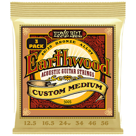Ernie Ball 3005 - Earthwood Custom Medium 12.5-56 Pack 3