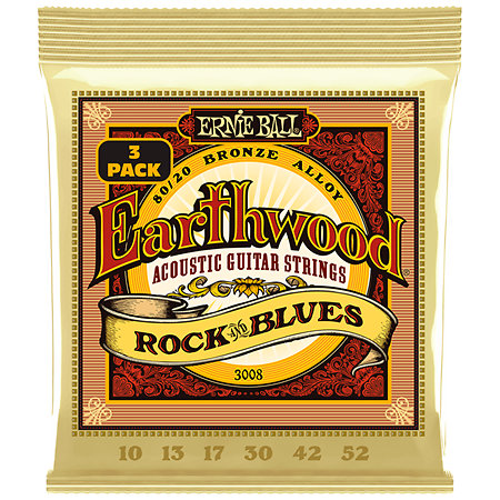Ernie Ball 3008 - Earthwood Rock n' Blues 10-52 Pack 3