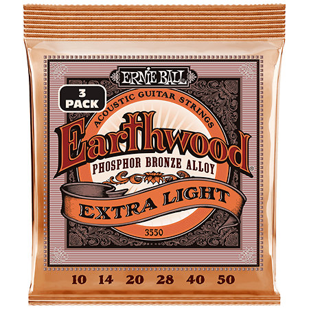 3550 - Earthwood Phospor Extra Light 10-50 Pack 3 Ernie Ball
