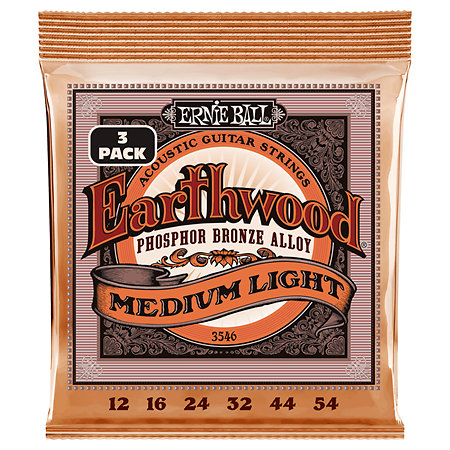 Ernie Ball 3546 - Earthwood Phospor Medium Light 12-54 Pack 3