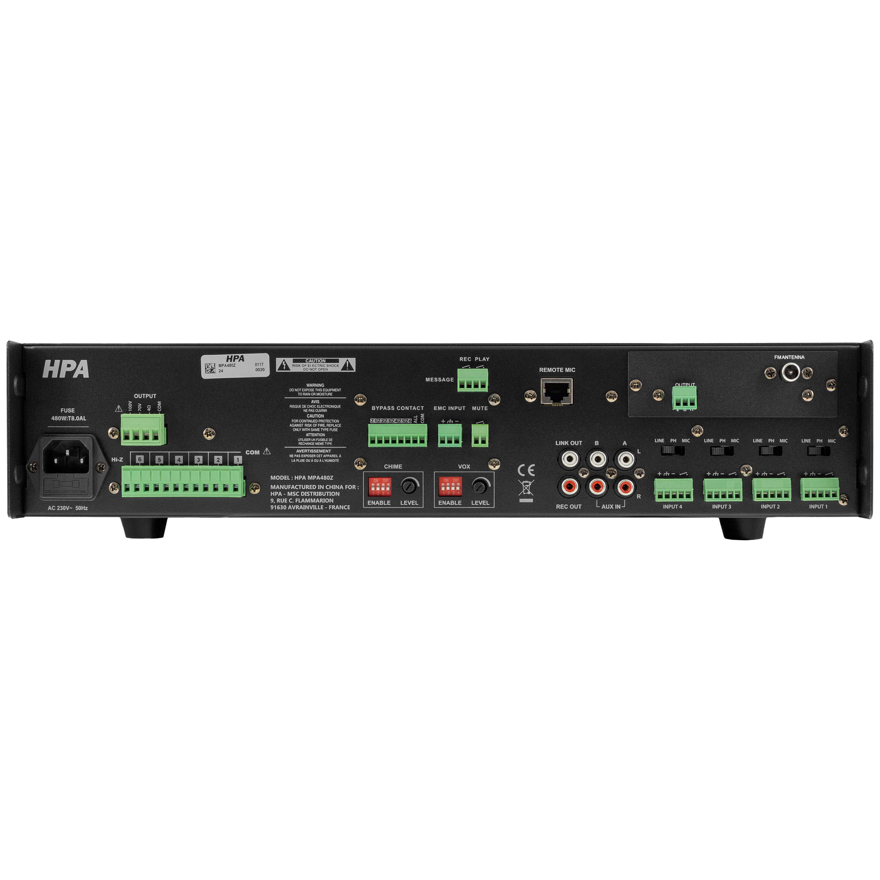 HPA MPA480Z - Ampli-préampli 100 V public adress SonoVente.com