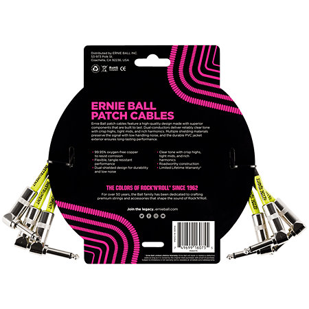 6075 Pack de 3 câbles 30 cm Noir Ernie Ball