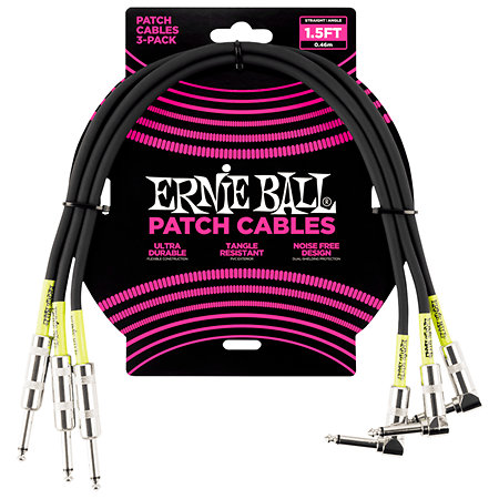 Ernie Ball 6076 Pack de 3 câbles 46 cm Noir