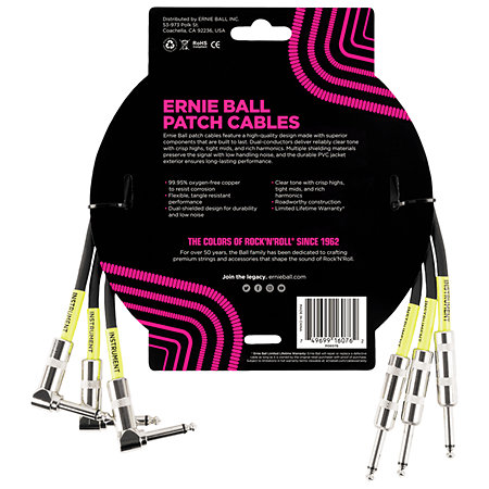 Ernie Ball 6076 Pack de 3 câbles 46 cm Noir